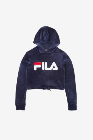 FILA Aitana Crop Velour Hoodies Navy / White / Red,Womens Clothing | CA.FHEOGW503